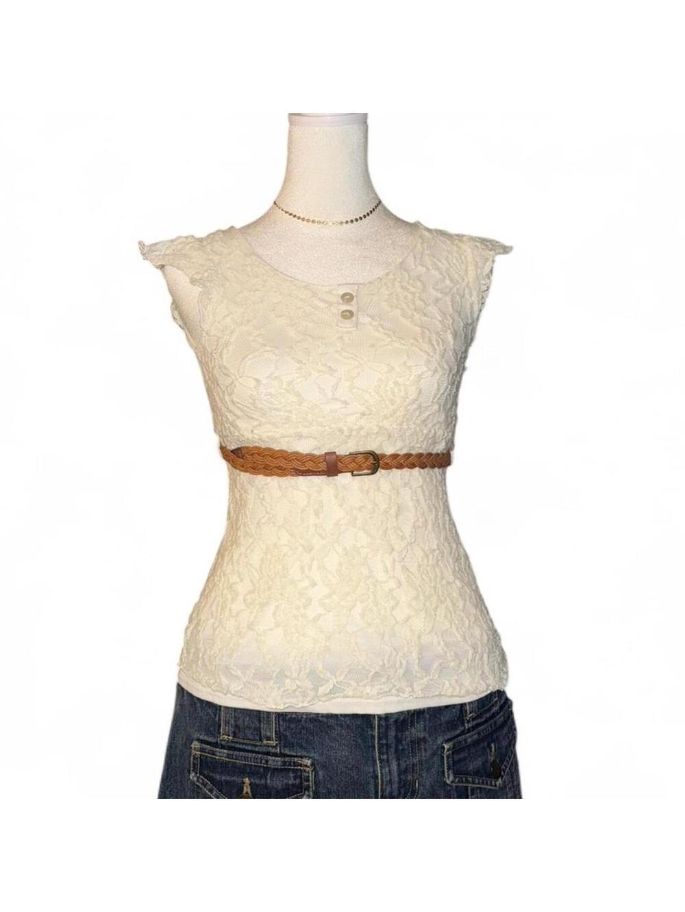 Y2K 2000s Cream Lace Top